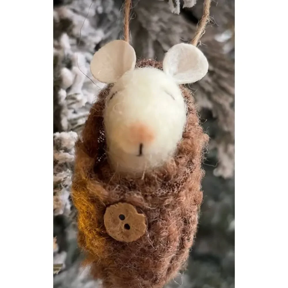 Wool Knitted Mouse Ornament Brown